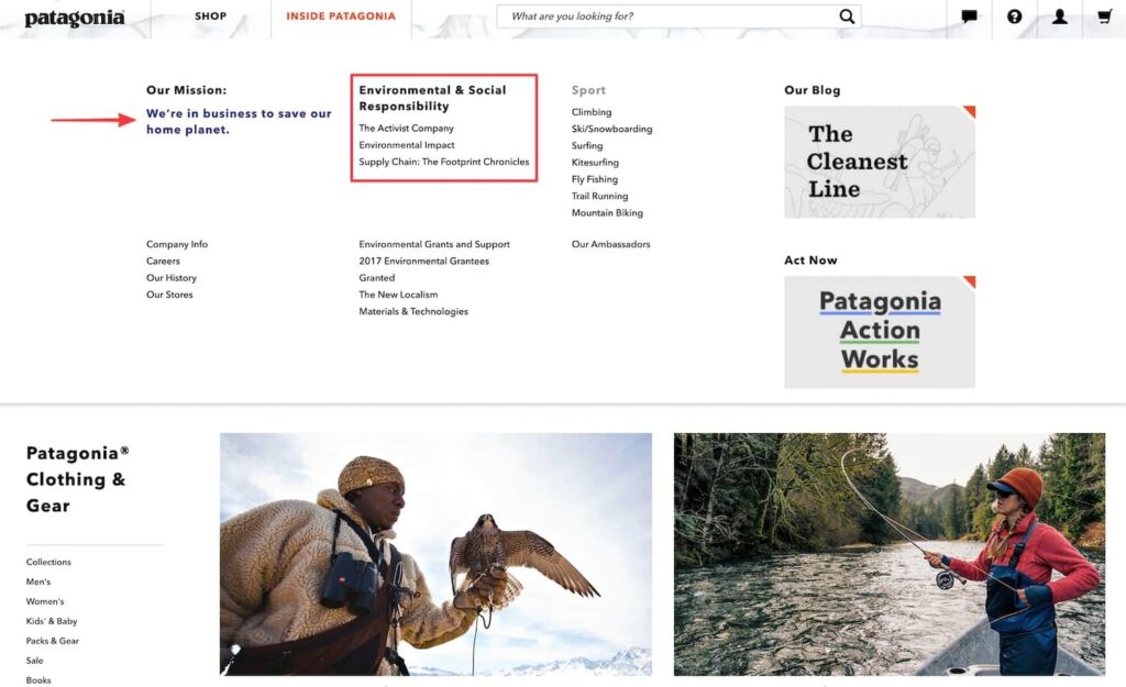 Patagonia supports environmental protection and conservation. 
